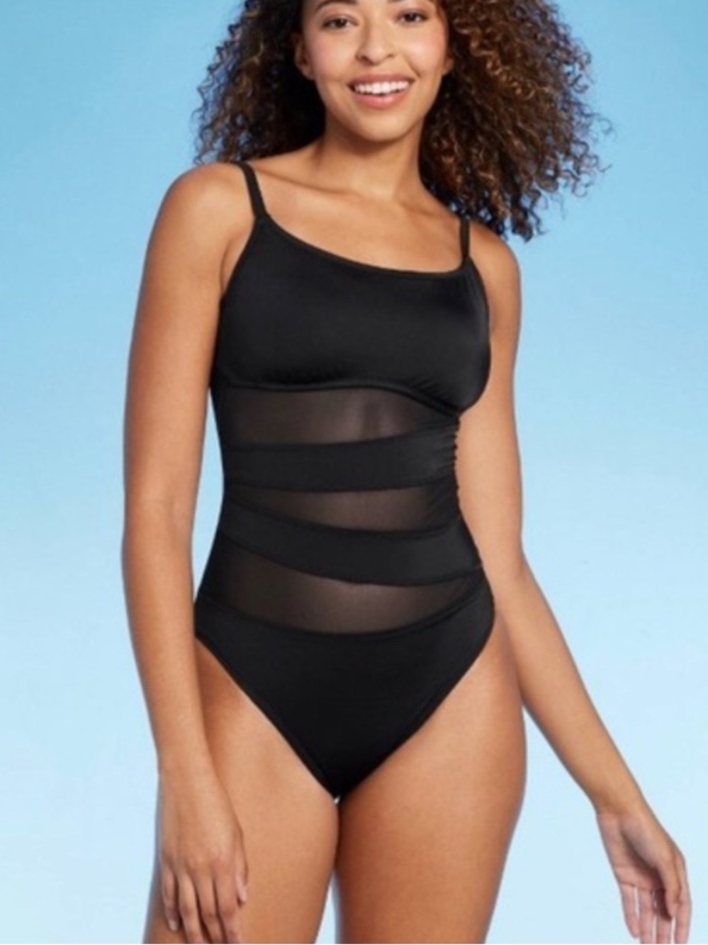 Sheer Panel Black One-Piece Swimsuit